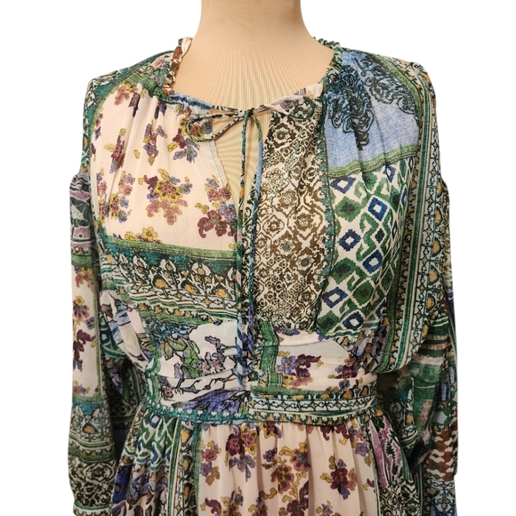 ZARA Patchwork Boho Midi Dress - Size 6 - Picture 4 of 15